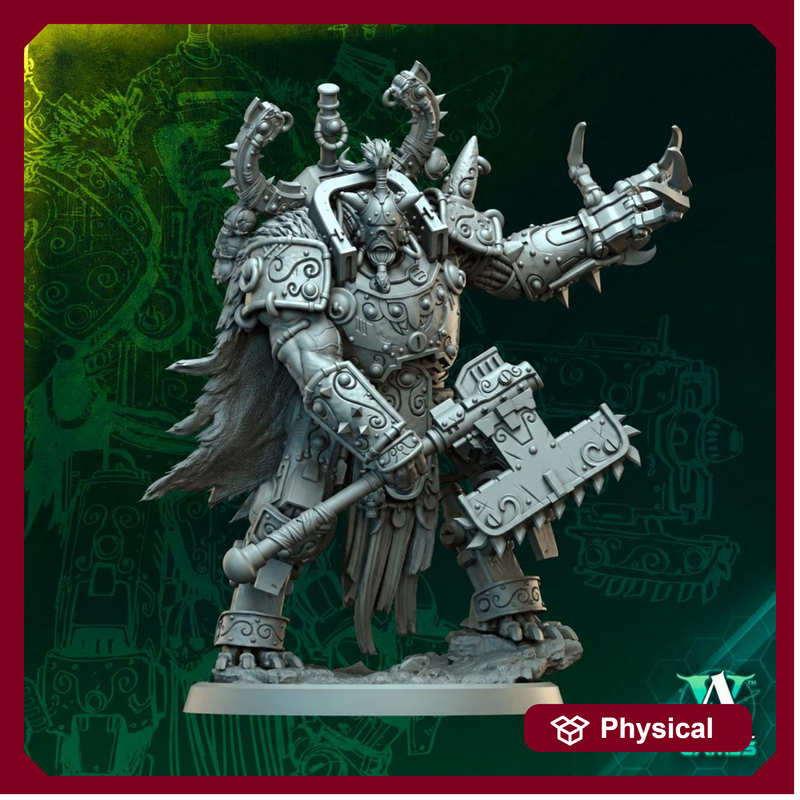 Sci-Fi Orc Warlord Miniature | Cybernetic Commander with Axe & Power Claw | UNPAINTED Resin - Only-Games