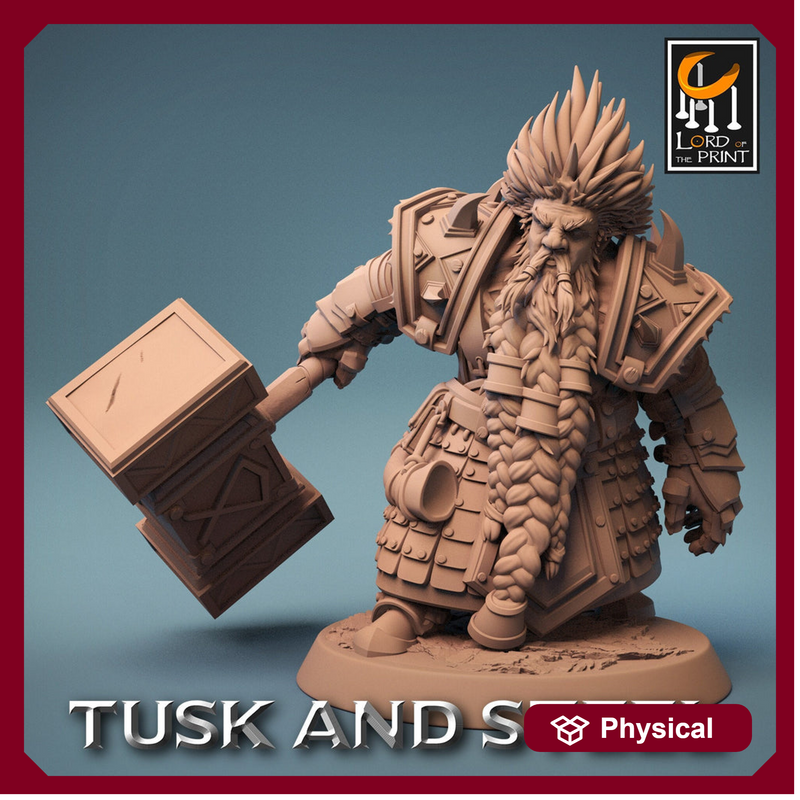 Dwarf Fighter Paladin with Battle Hammer Unpainted | 28mm, 32mm,54mm,75mm,100mm Scales | Dungeons and Dragons Pathfinder Lord of The Print