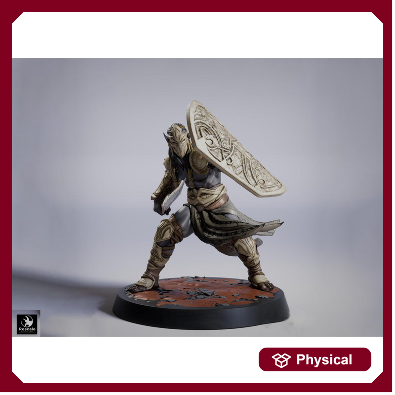 Elf Shield Warrior Fighter Miniature | Fantasy Sword Defender | Resin 28mm 32mm 54mm 75mm 100mm - Only-Games