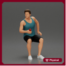 man sitting holding a can and wearing a tank top and shorts