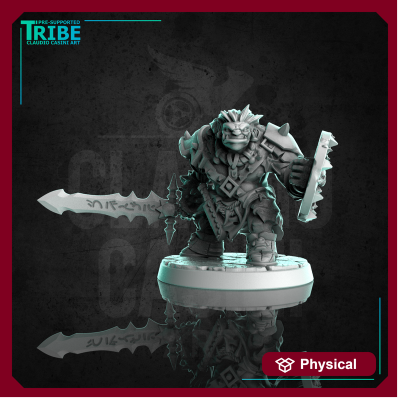 (0288) Male orc barbarian warrior with sword mace club axe and shield