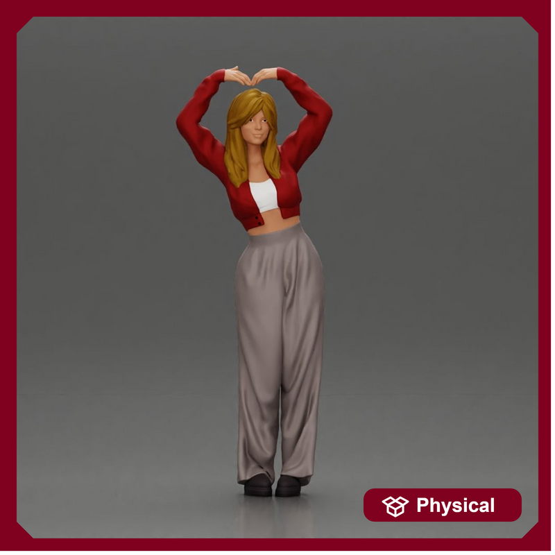 Confident woman striking a heart-shaped pose with joyful energy