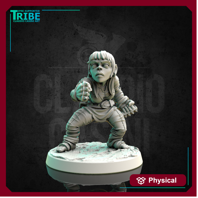 (0170) Female halfling hobbit monk with a brass knuckles 3D File Logo  3D