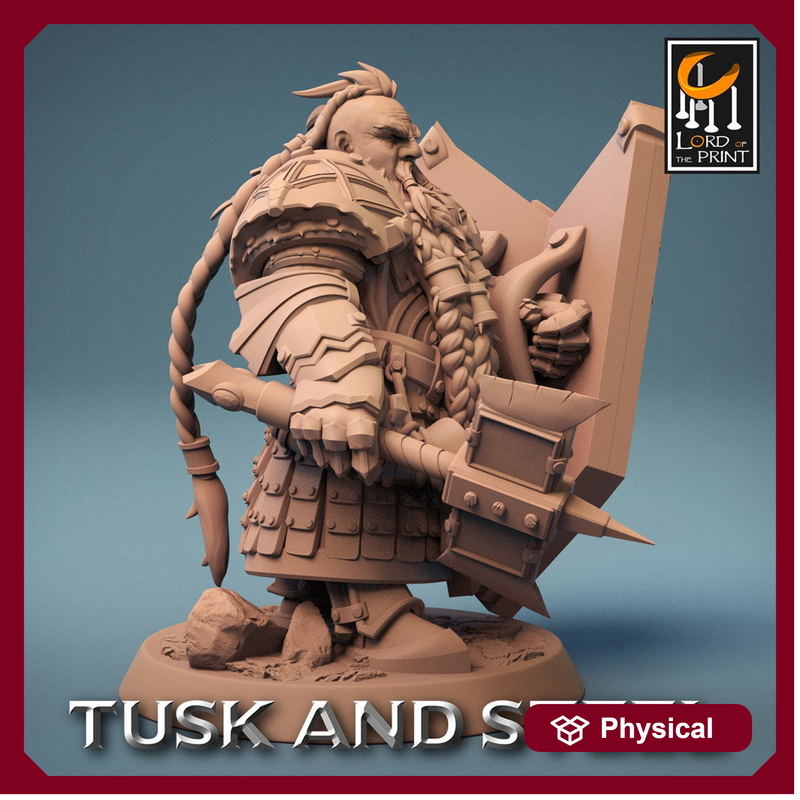 Dwarf Fighter Paladin Axe & Shield Unpainted Model | 28mm, 32mm,54mm,75mm,100mm Scales | Dungeons and Dragons Pathfinder Lord of The Print - Only-Games
