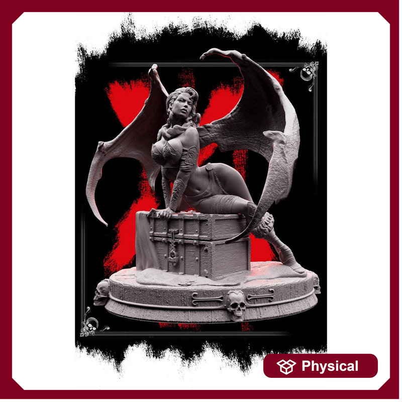 Succubus Female Demon Guarding Treasure Chest NPC also NSFW (topless) | 28mm,32mm,54mm,75mm,100mm Scales | Dungeons & Dragons 5e |Pathfinder - Only-Games