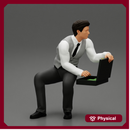 young businessman sitting and holding briefcase of money