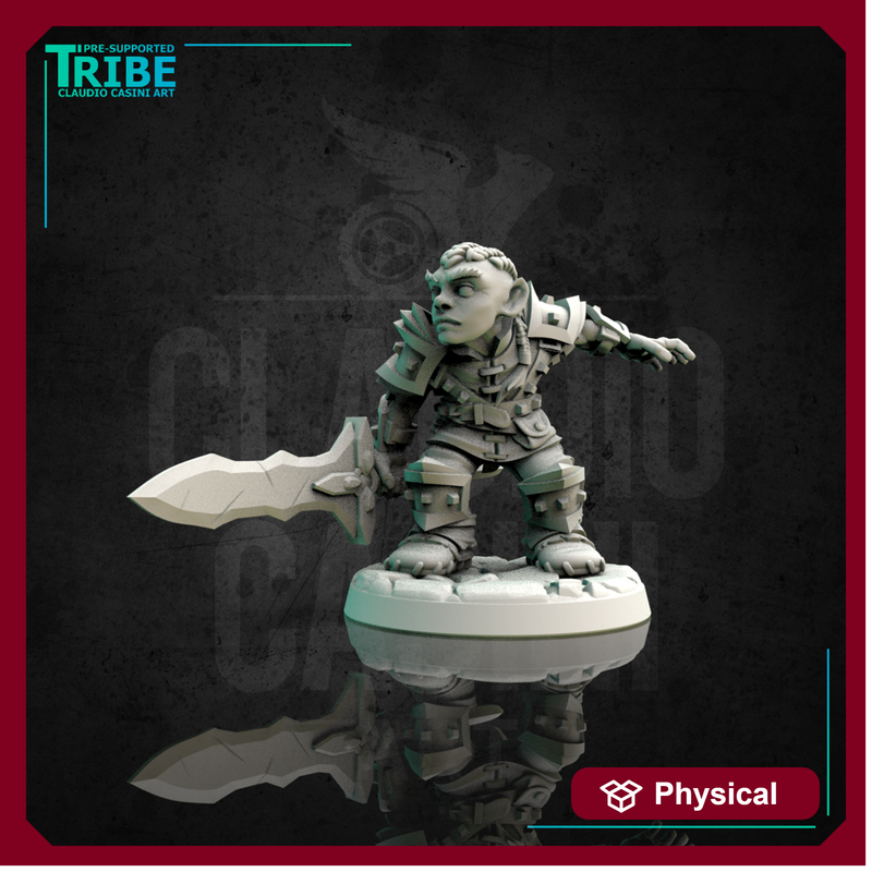 (0150) Male halfling warrior fighter with an armor and a two hands sword