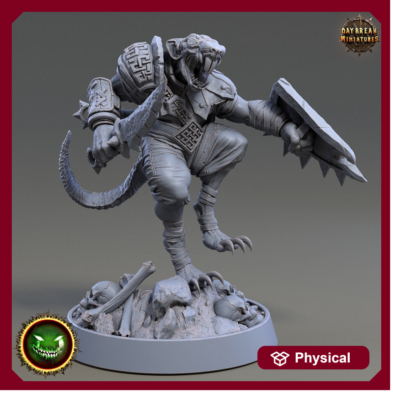 Wererat Sword and Shield, Ratfolk, Ratman |Resin| Dungeons and Dragons 5e | 28mm,32mm,54m,75mm Scales | Pathfinder D&D | Daybreak Miniatures - Only-Games