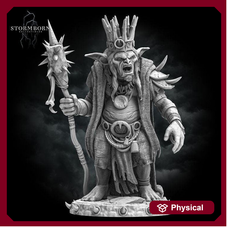 Goblin King, Shaman Wizard, Goblin PC / NPC  | 28mm, 32mm,54mm,75mm,100mm Scales | Player Character Mini -D&D 5e Pathfinder Figurine - Only-Games