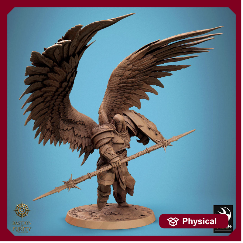 Aasimar Paladin, Angel, Solar,Spear n Shield, DnD 5e Unpainted Miniature| 28mm, 32mm,54mm,75mm,100mm Scales | Dungeons & Dragons |Pathfinder - Only-Games