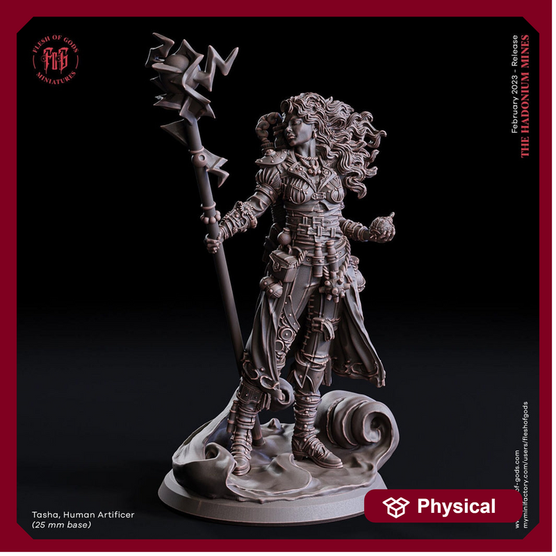 Female Artificer, Wizard, Warlock, Sorcerer | 28mm, 32mm,75mm Scales | 100mmTall | Player Character Mini- D&D 5e Pathfinder | Flesh of Gods - Only-Games
