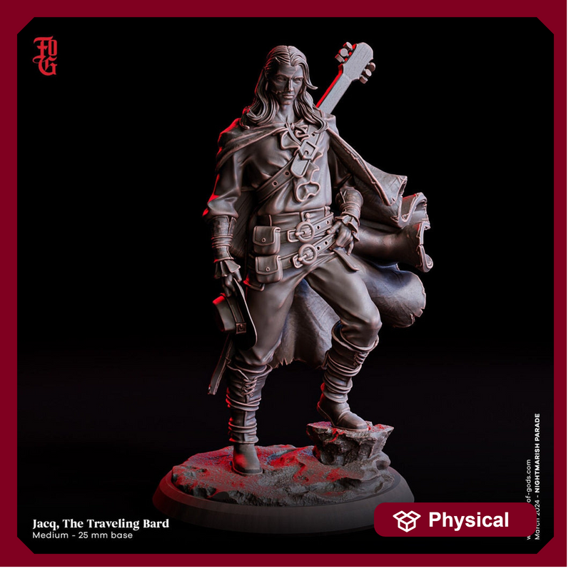 Human Bard Rogue PC NPC| Unpainted Resin miniature |28mm,32mm,54mm,75mm,100mm Scale| Figurine mini -D&D 5e | Flesh of Gods - Only-Games