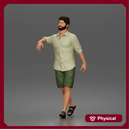 bearded man strolling forward in casual summer outfit and sandals