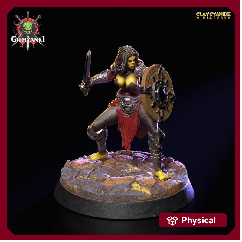 Githyanki Female Fighter Sword and Shield | UNPAINTED Resin Miniature | 28mm, 32mm,54mm,75mm,100mm Scale |Dungeons & Dragons| Clay Cyanide - Only-Games