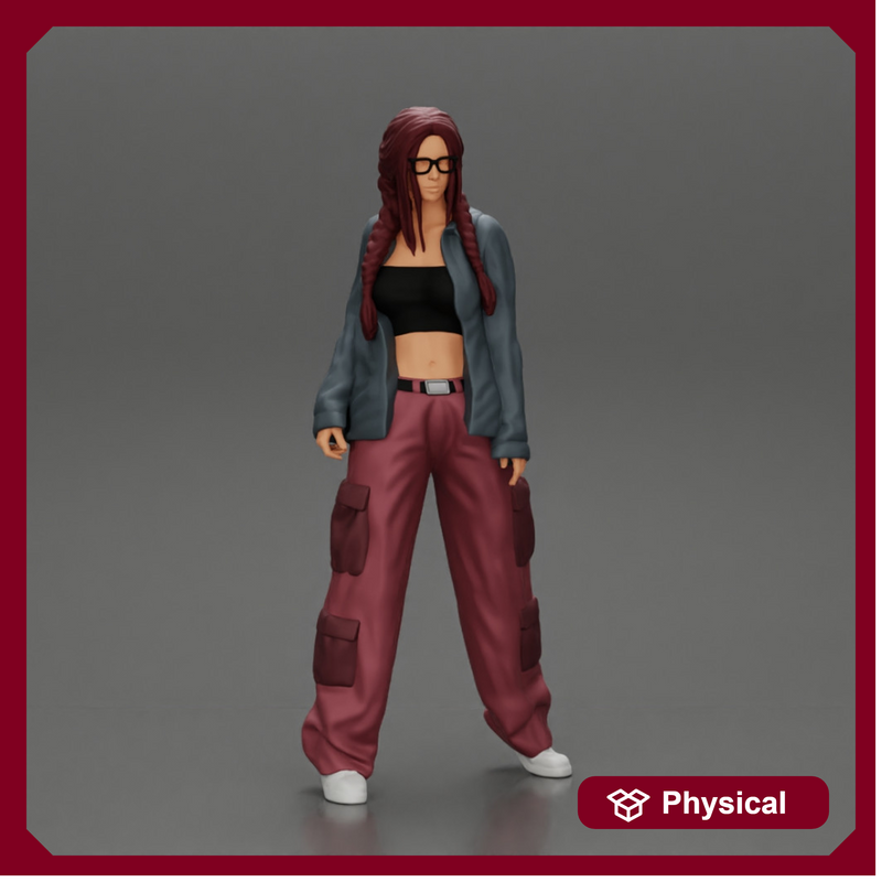 gangster homies lowrider girl posing in long open shirt with long pigtail
