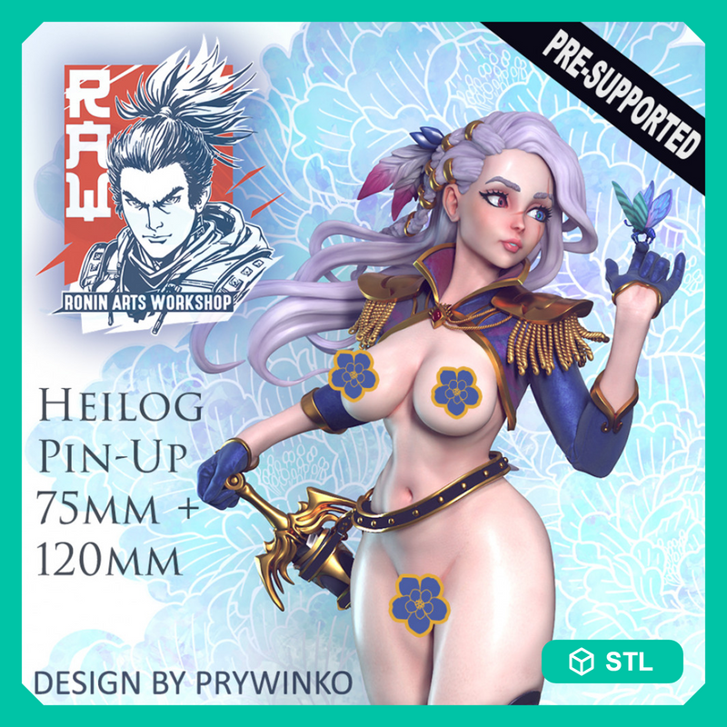 Heilog Pin Up (NSFW) - 75mm plus 120mm (Presuported) - STL only
