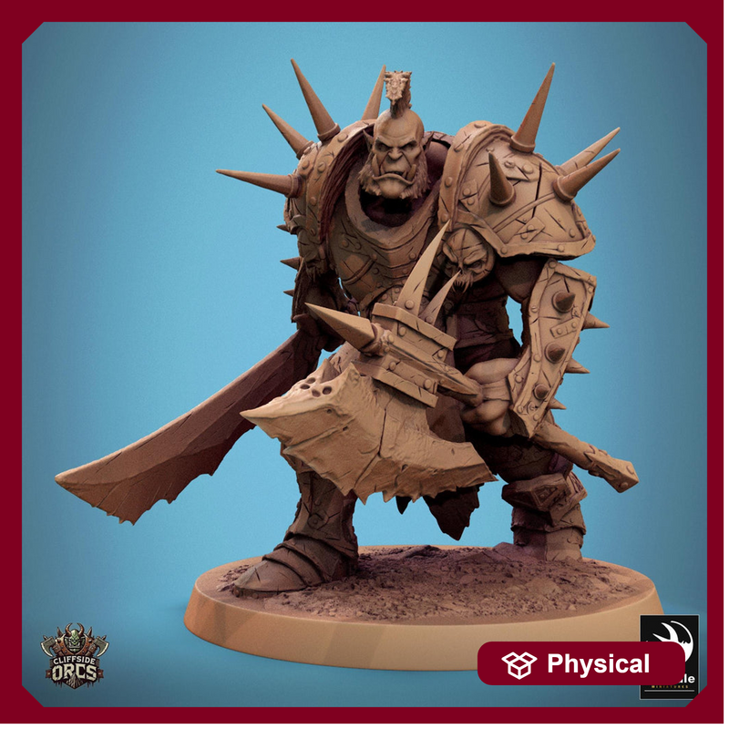 Orc Fighter Barbarian Battle Axe Sword, Half-Orc | Unpainted 28mm,32mm,54mm,75mm,100mm Scales | Megaboss | Dungeons & Dragons 5e |Pathfinder - Only-Games
