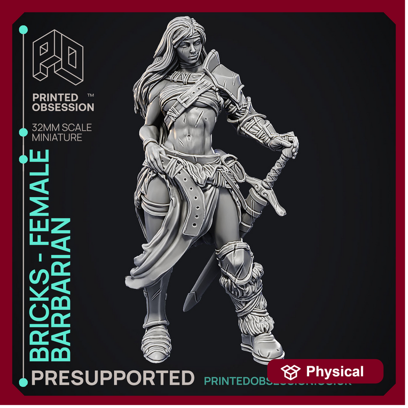 'Bricks' Female Barbarian - 32, 75, or 100 mm Model