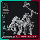 The Boar Queen - Female Orc Warlord - PRESUPPORTED - 32mm Scale - mounted and standing versions included.