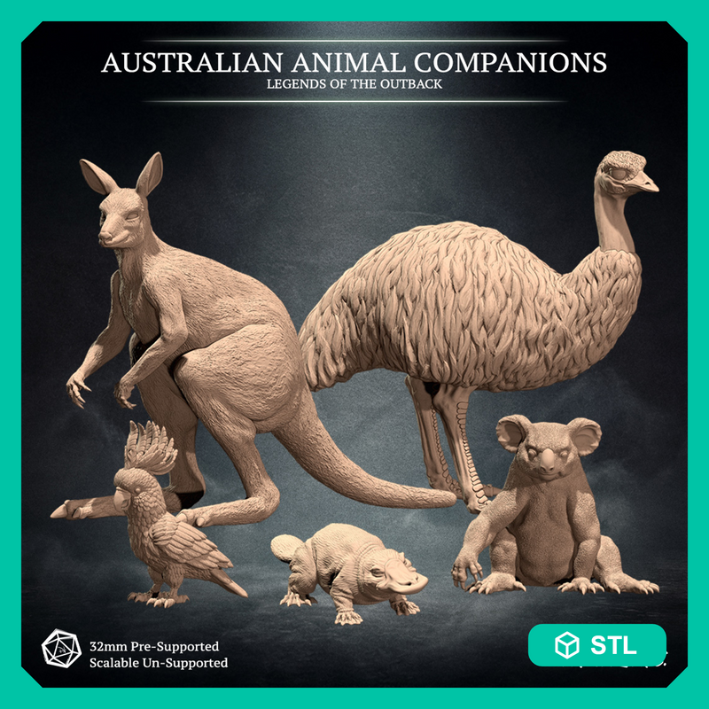 Australian Animal Companions - Emu, Koala, Kangaroo, Platypus, Cockatoo