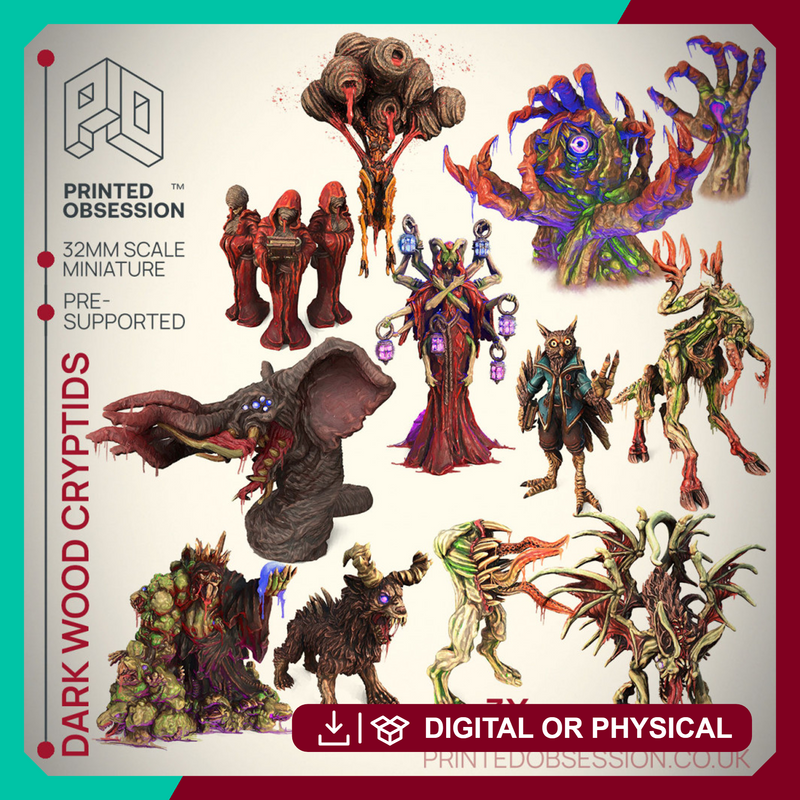 Cryptids of the Darkwoods - 18 Models -  PRESUPPORTED - Illustrated and Stats - 32mm scale