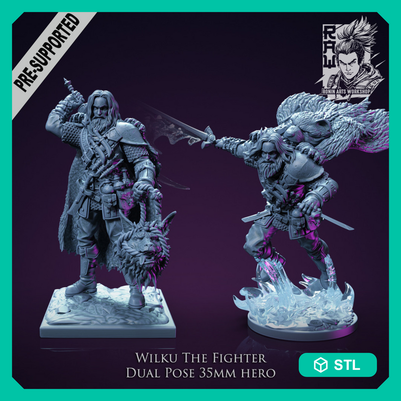 Wilku The Fighter - Action and Idle Pose Hero - STL only
