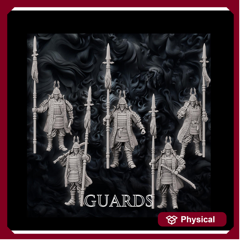 Samurai Guards Set, Fighter Battle Master, Samurai, Polearm Master | DnD Unpainted Miniature 28mm,32mm,54mm,75mm,100mm Scale Figure DnD mini - Only-Games