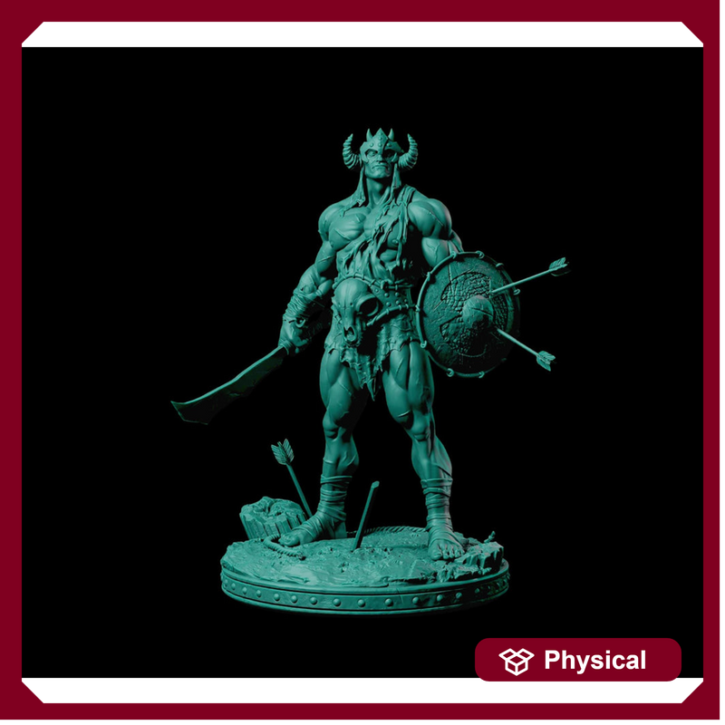 Legendary Barbarian with Sword and Shield | 28mm,32mm,54mm,75mm, 100mm Scale | Resin figurine Statue Miniature | Dungeons & Dragons 5e | - Only-Games