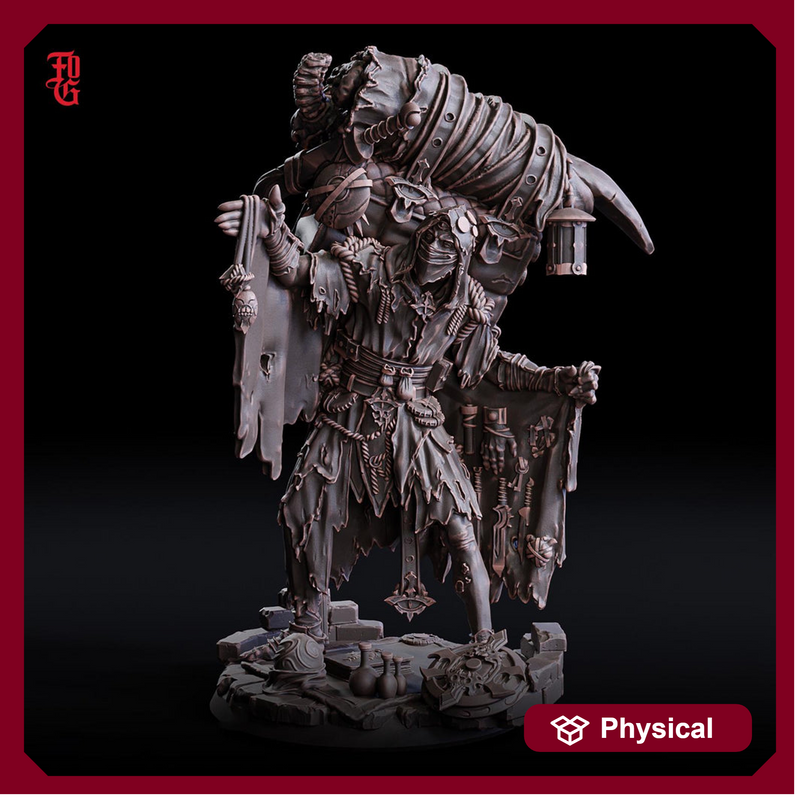 Relic Collector NPC Miniature Wandering Seller | 28mm, 32mm,54mm,75mm,100mm Scales | Figure Mini- D&D 5e Pathfinder Figurine | Flesh of Gods - Only-Games