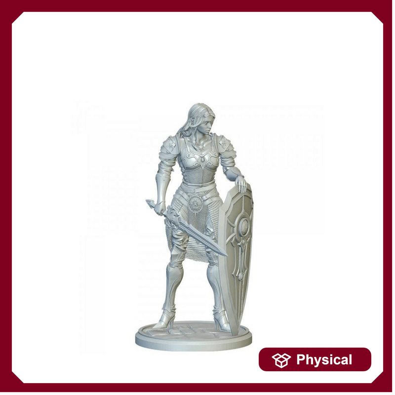 Female Holy Knight Miniature | Sword and Shield Paladin | Resin 28mm 32mm 54mm 75mm 100mm - Only-Games
