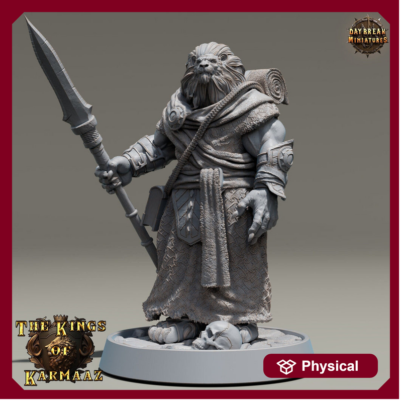 Leonin LionFolk Fighter Barbarian | 28mm, 32mm, 54mm, 75mm Scales,100mm Tall | Dungeons and Dragons D&D 5e | Pathfinder| Daybreak Miniatures - Only-Games