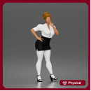 Secretary blows kiss wearing buttoned blouse pencil skirt stockings heels