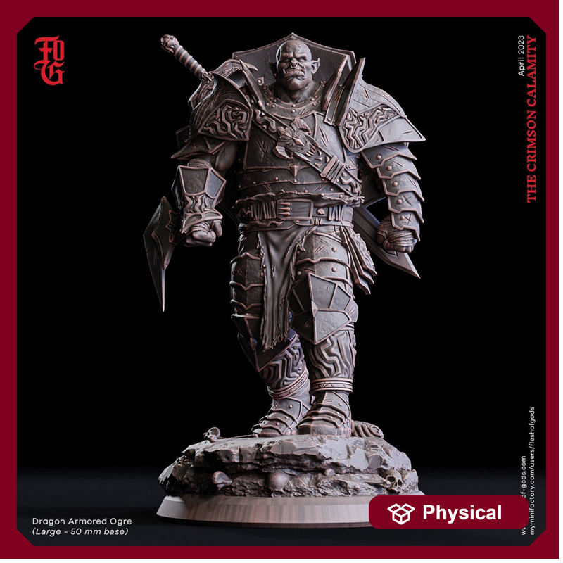 Half-Orc, Ogre Fighter Knight Paladin | 28mm, 32mm,54mm,75mm,100mm Scales | Player Character Mini -D&D 5e Pathfinder Figurine |Flesh of Gods - Only-Games