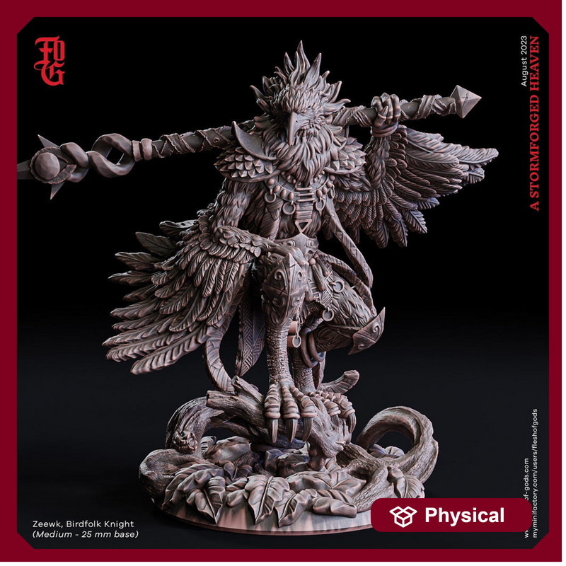 Aarakocra Birdfolk Fighter Paladin PC NPC | 28mm,32mm,54mm,75mm,100mm Scales | Player Character  -D&D 5e Pathfinder Figurine | Flesh of Gods - Only-Games