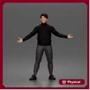 Casual presenter man character open arms pose in turtleneck sweater outfit