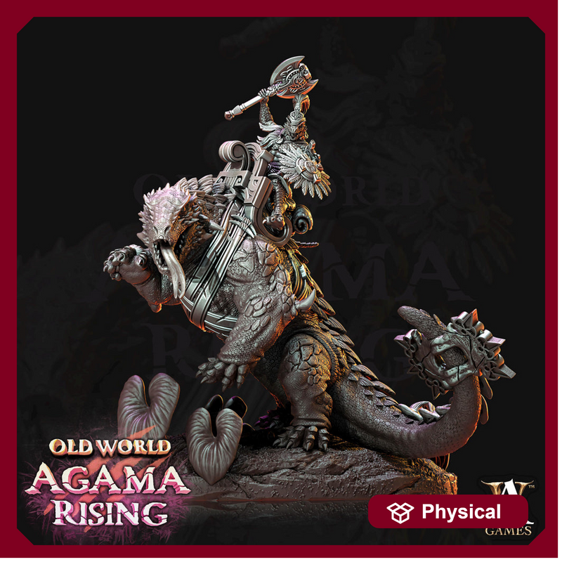 Lizardman mounted on Dinosaur  | 28mm, 32mm, Wargame Proxy Scales, 165mm long | Archvillain Games | Dungeons and Dragons 5e Pathfinder | - Only-Games
