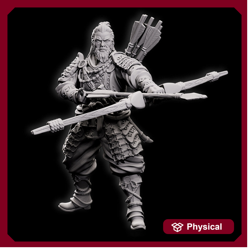 Human Fighter Samurai Sharpshooter, Ranger | Miniature 28mm,32mm,54mm, 75mm,100mm Scale Pathfinder Figure/ DnD Figurine unpainted - Only-Games