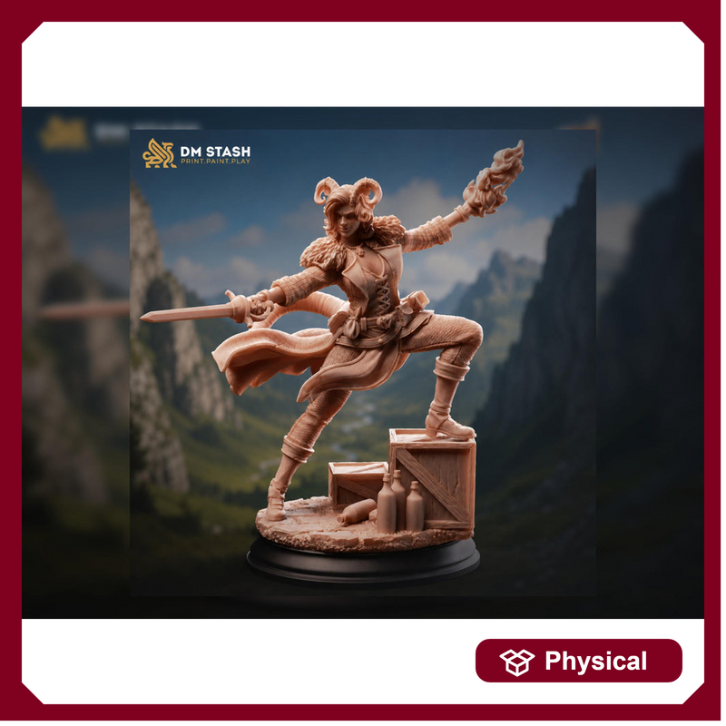 Female Tiefling Eldritch Knight Miniature | Sword Mage Fighter | UNPAINTED Resin - Only-Games