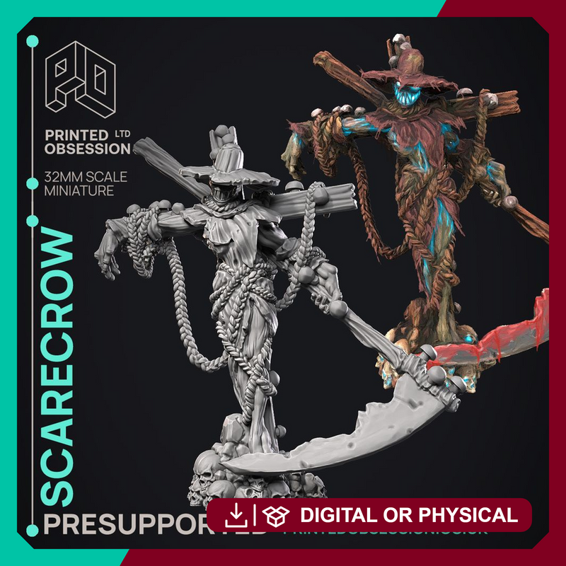 Scarecrow - Undead Monster - Halloween Creature -  PRESUPPORTED - Illustrated and Stats - 32mm scale