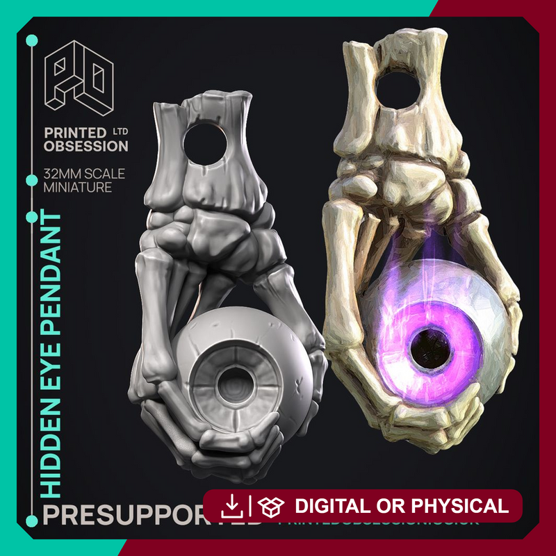 Hidden Eye Pendant - Prop -  PRESUPPORTED - Illustrated and Stats - 32mm scale