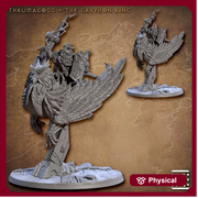 Fighter Dwarf King mounted on Gryphon with Hammer and Shield | 28mm, 32mm, 54mm Scale Miniature | Dungeons and Dragons | Artisan Guild - Only-Games