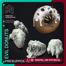 Donut Monsters - 4 Baked Monsters -  PRESUPPORTED - Illustrated and Stats - 32mm scale