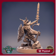 Tiefling Female Fighter Shield Master | 28mm, 32mm, 75mm Scale Resin Miniature | Dungeons and Dragons | Pathfinder | Strahd - Only-Games