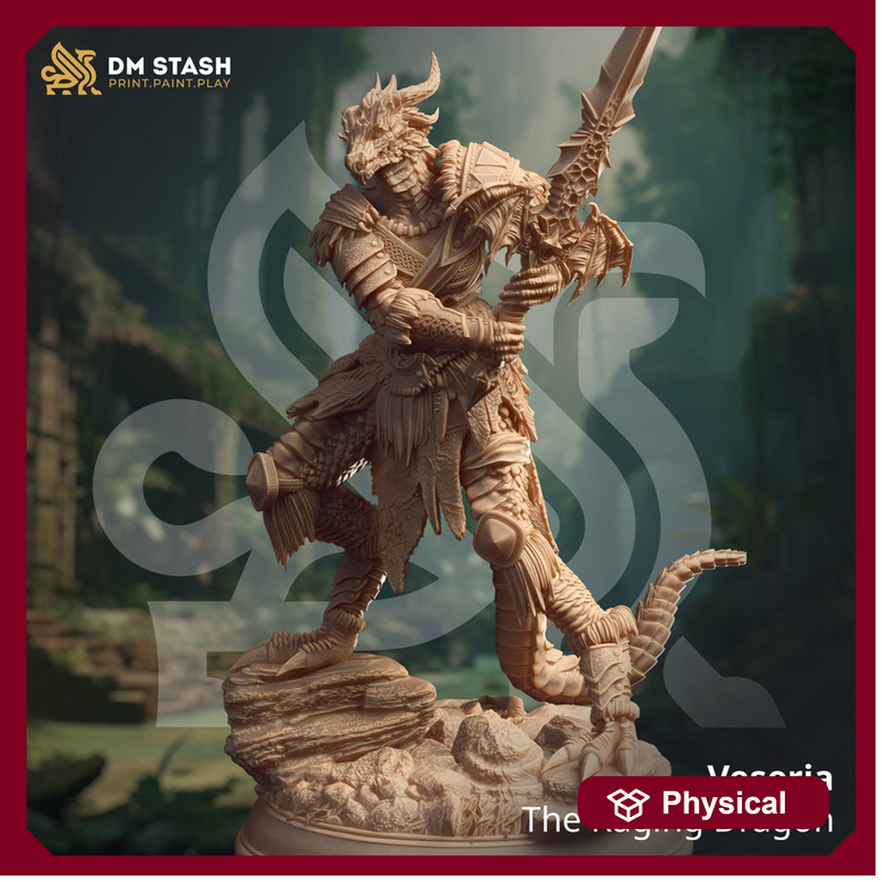Dragonborn Fighter Paladin Ranger PC NPC Miniature | 28mm, 32mm, 54mm, 75mm, 100mm Scales | Pathfinder Figure | DnD | Figurine unpainted | - Only-Games