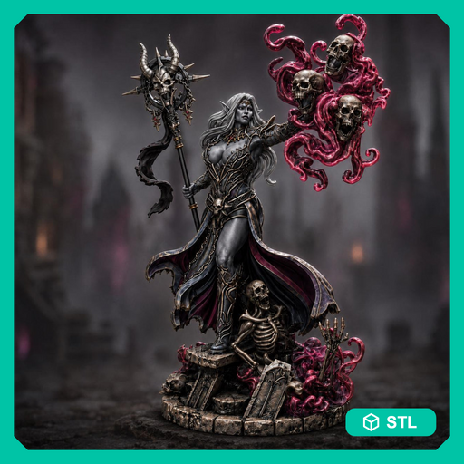 Dark Elf Necromancer STL | Alzeryn Female Death Sorceress Digital Download | PaintedOrNot Original DnD Pathfinder - Only-Games