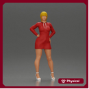 Stylish woman in red long hoodie with hands on hips showing elegance