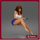 Relaxed woman sips morning coffee wearing summer top and shorts 1-24