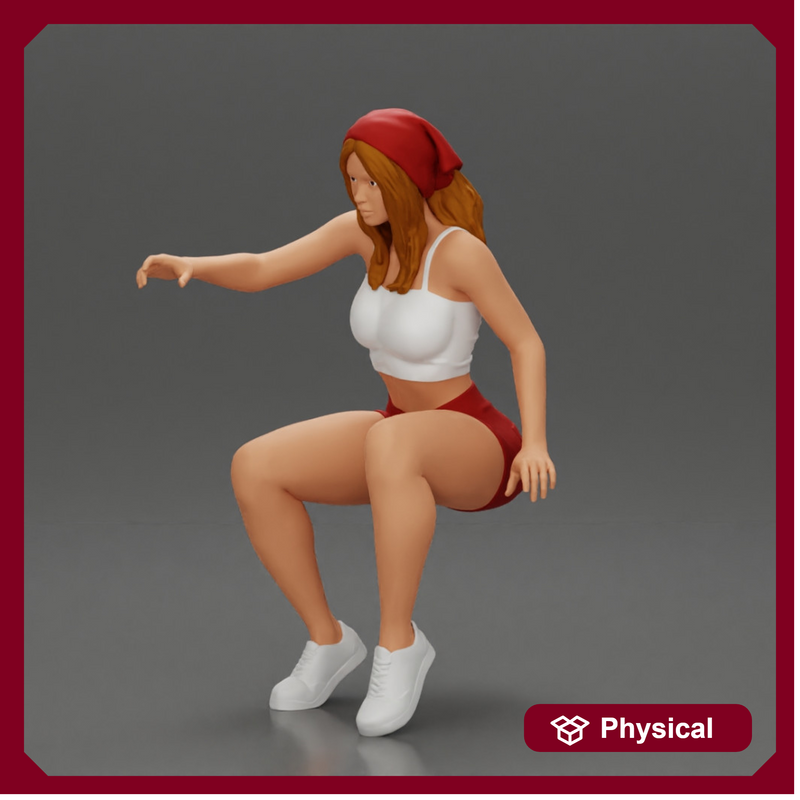 girl sitting in shorts and a scarf hair wants to grab something - Only-Games