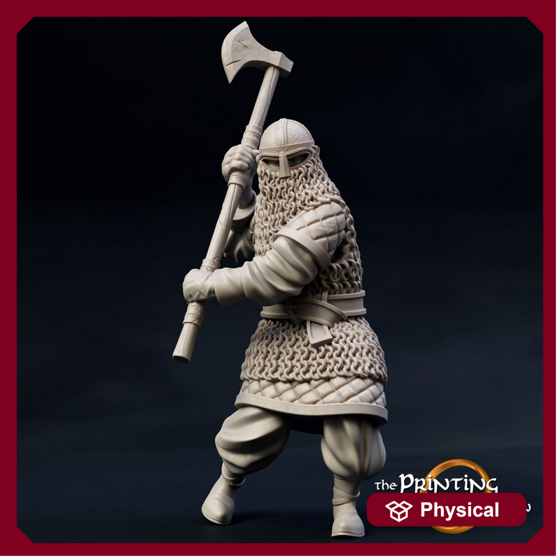 Fighter Axe man in Chainmail | 28mm Scale | 32mm Scale | 75mm Scale Pathfinder Figure | DnD | miniature Figurine unpainted | - Only-Games