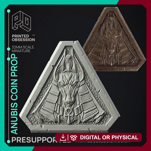 Anubis Coin - Prop - Side Quest Shop -  PRESUPPORTED - Illustrated - 32mm scale - Only-Games